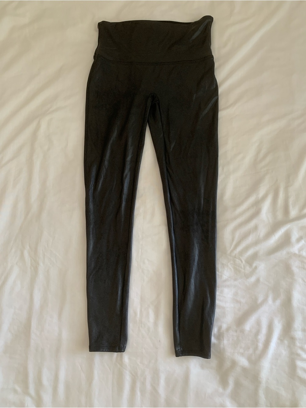 GUC SPANX Faux Leather Leggings Size Large Black High Rise Shaping Skinny Pants